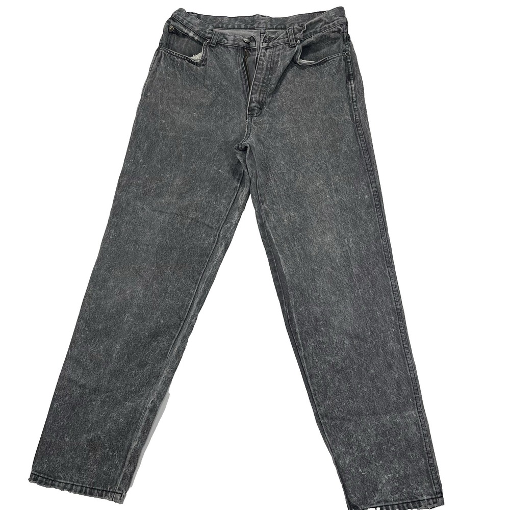 Vintage Falls Creek Dungarees Men's 31 X 30 Black Acid Wash Jean Distressed Zip